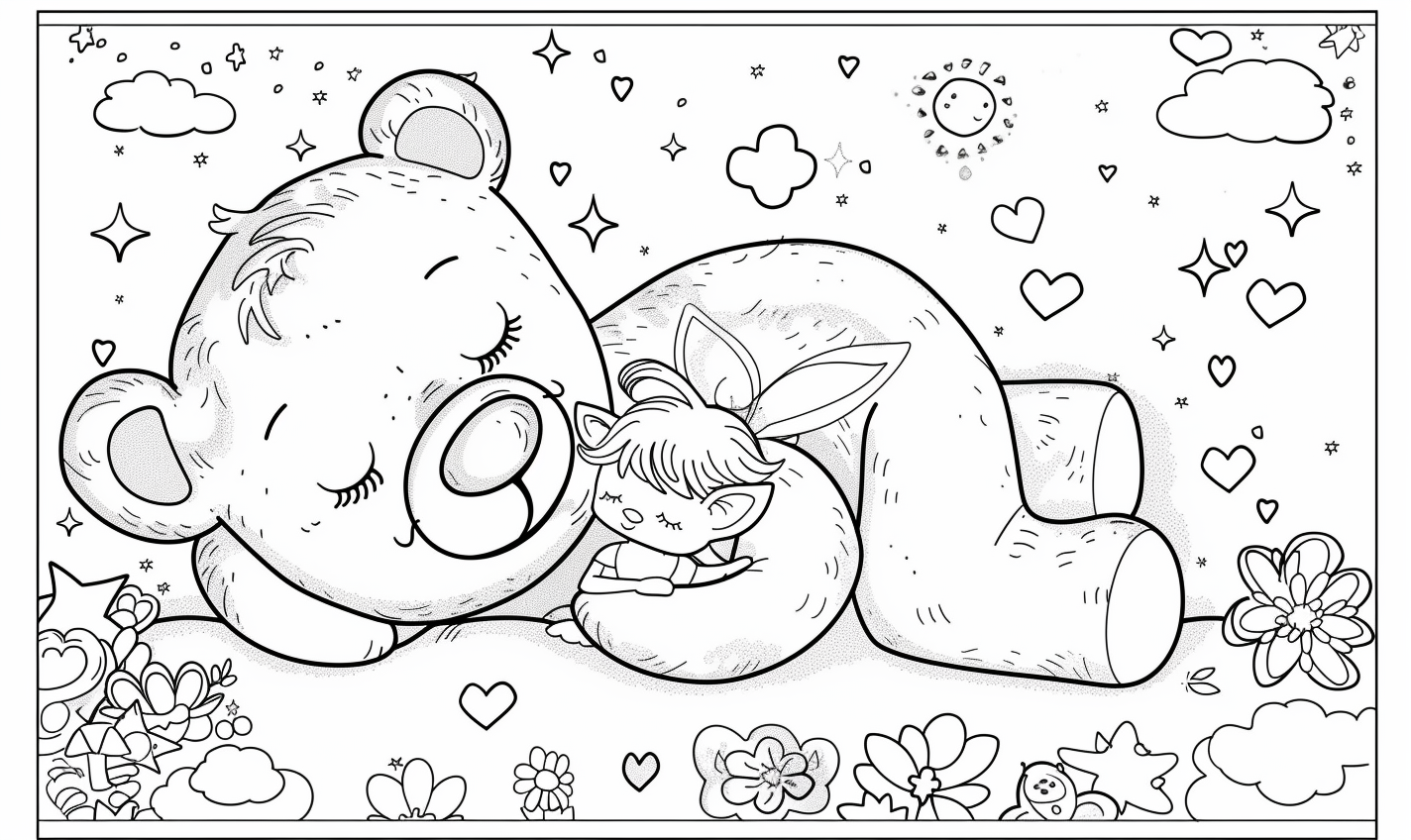 Meškiukas ir fėja Spalvinimo lapas