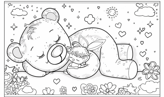 Meškiukas ir fėja Spalvinimo lapas