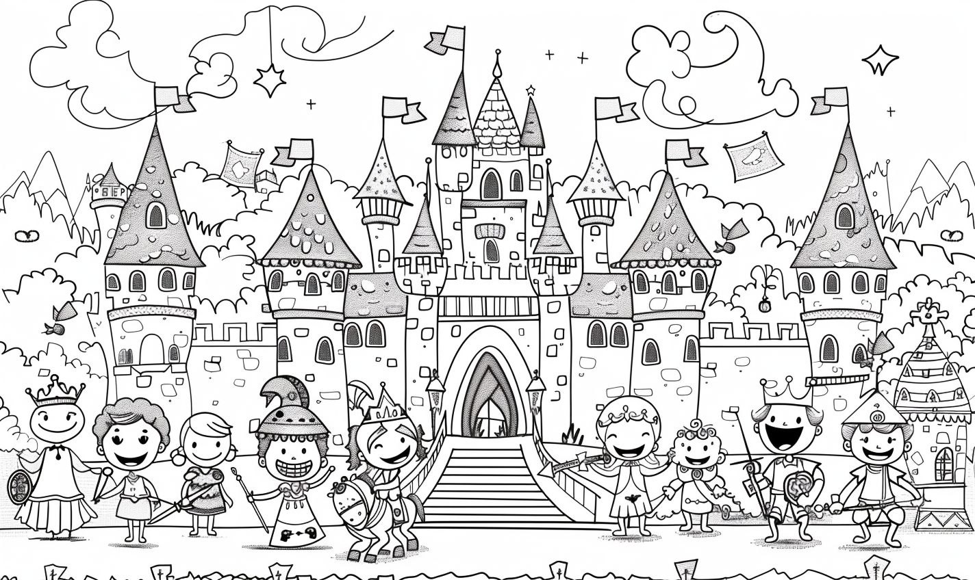 Viduramžių pilis Spalvinimo lapas