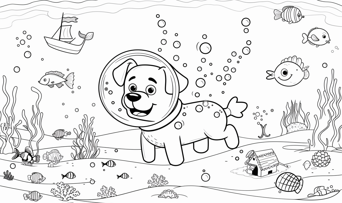 Povandeninis šuniukas Spalvinimo lapas